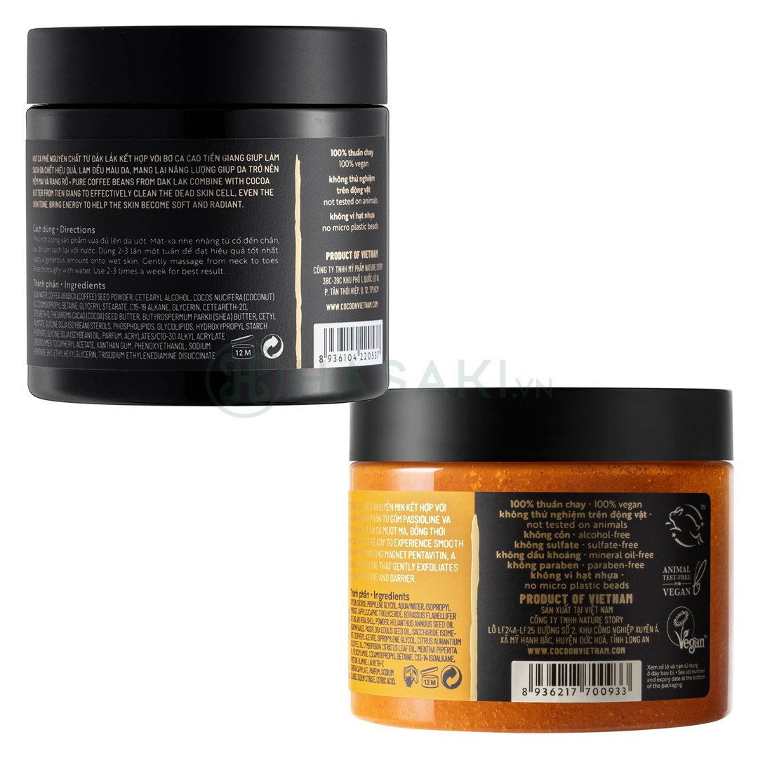 Combo Tẩy Da Chết Toàn Thân Cocoon Cà Phê Đắk Lắk 200ml + Đường Thốt Nốt An Giang 200ml