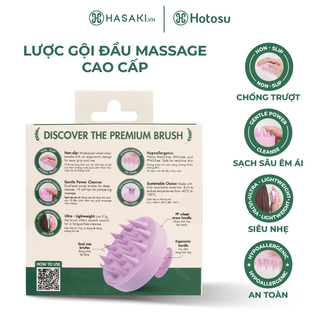 Combo Hotosu Bông Tắm Mềm Mịn + Lược Gội Đầu Massage Cao Cấp (Màu Hồng)