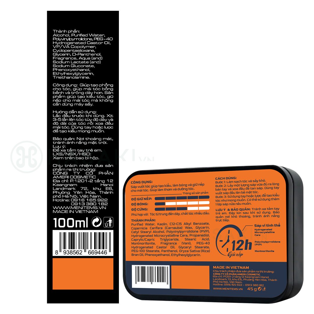 Combo Menitems Sáp Tạo Kiểu Clay Wax - GentleVan 45g + Xịt Tạo Phồng Tạo Kiểu Đa Năng 100ml