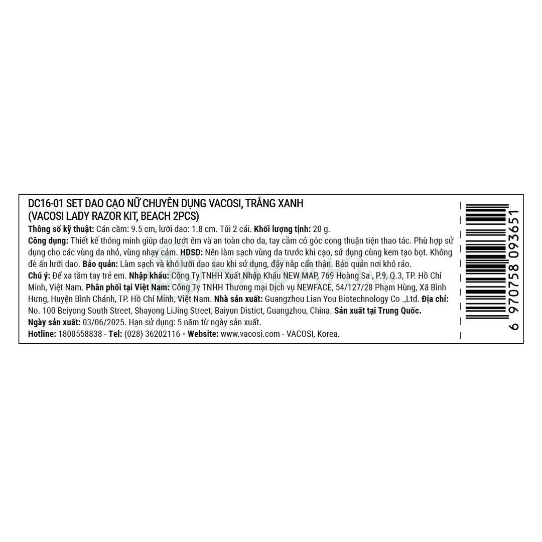 Dao Cạo Nữ Vacosi Chuyên Dụng Trắng Xanh DC16-01 (Set 2 Cây)