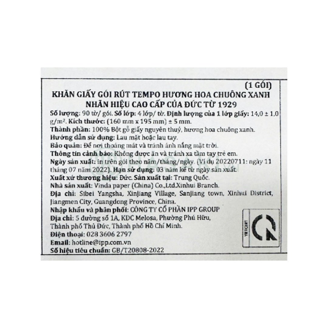 Khăn Giấy Rút Tempo Hương Hoa Chuông Xanh 4 Lớp 90 Miếng/Gói