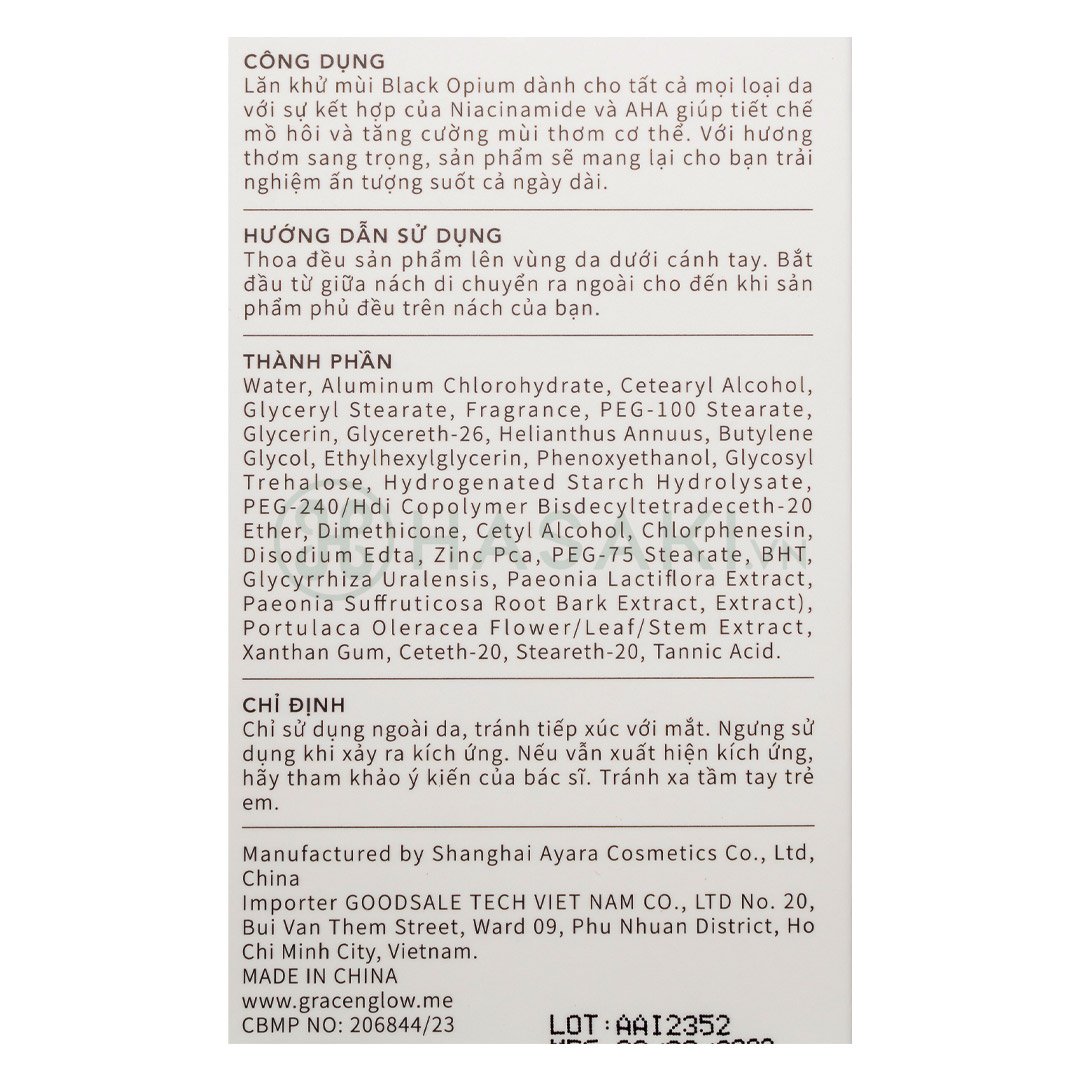 Lăn Khử Mùi Grace And Glow Black Opium Dưỡng Sáng Da 50ml