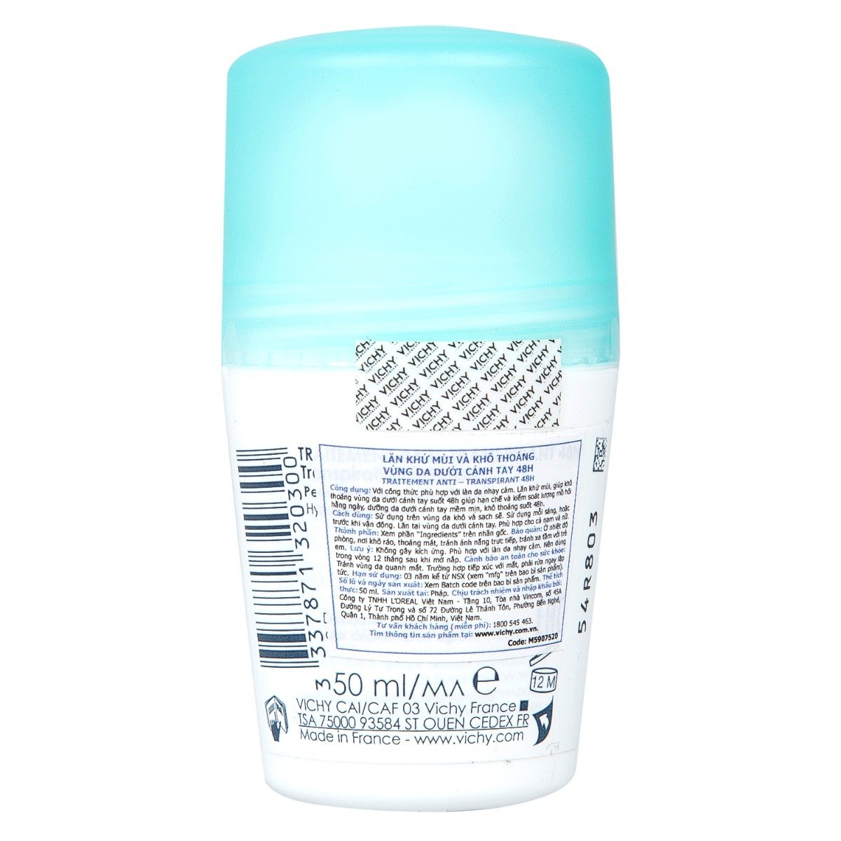 Lăn Khử Mùi Vichy Khô Thoáng Vùng Da Dưới Cánh Tay 48H 50ml