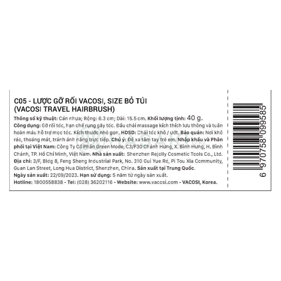 Lược Nhựa Vacosi Gỡ Rối C05 (Dạng Bỏ Túi)