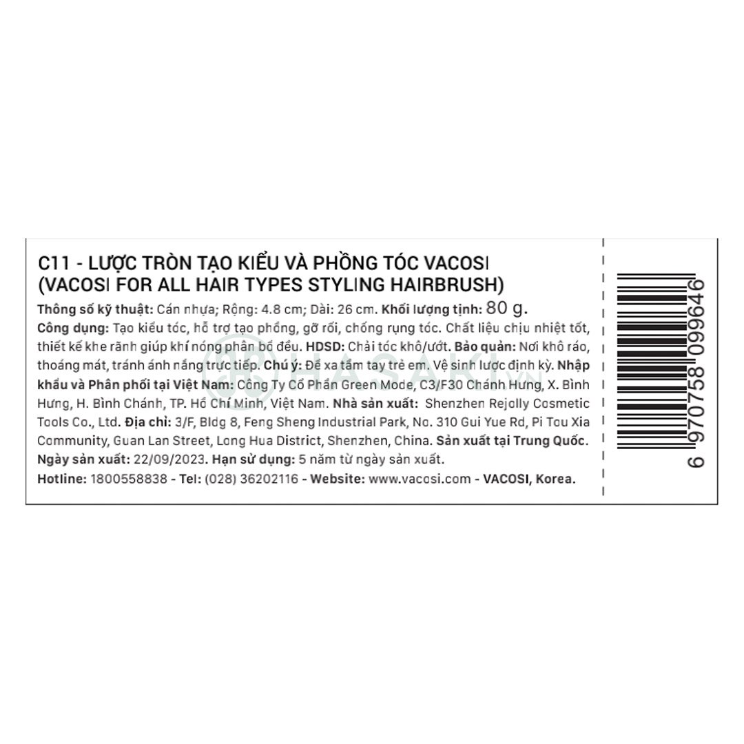 Lược Tròn Vacosi Tạo Kiểu & Phồng Tóc C11
