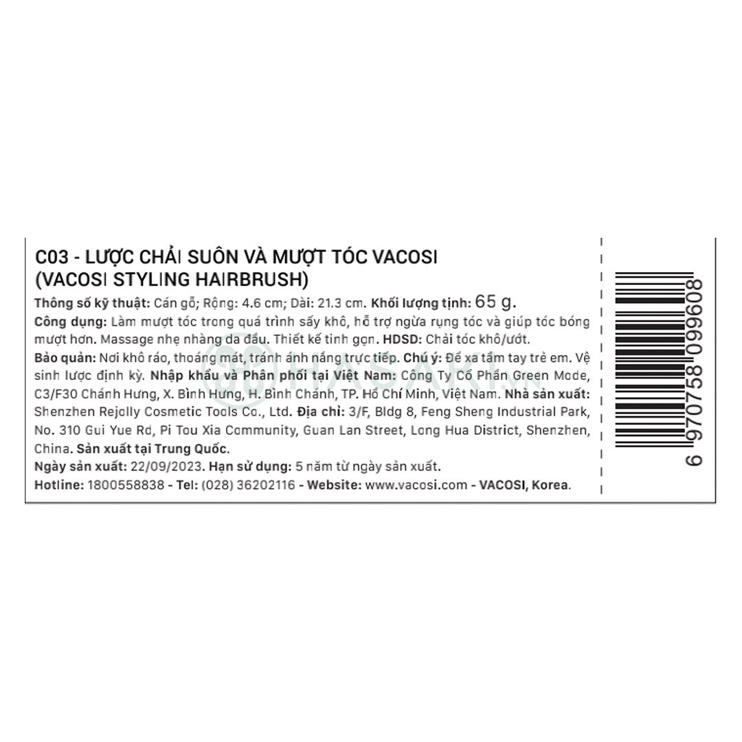 Lược Vacosi Chải Suôn & Mượt Tóc C03