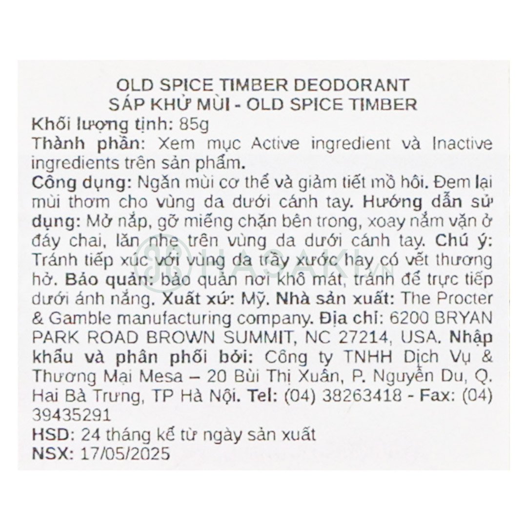 Sáp Khử Mùi Old Spice Hương Timber 85g