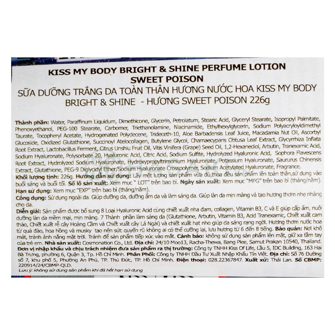 Sữa Dưỡng Thể Kiss My Body Sáng Da Sweet Poison 226g