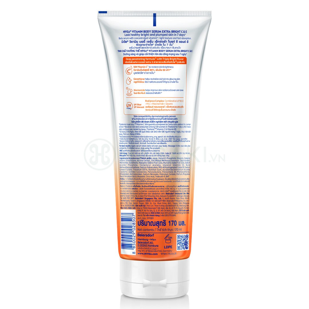 Sữa Dưỡng Thể Nivea Dưỡng Sáng Da Vitamin C & E 170ml