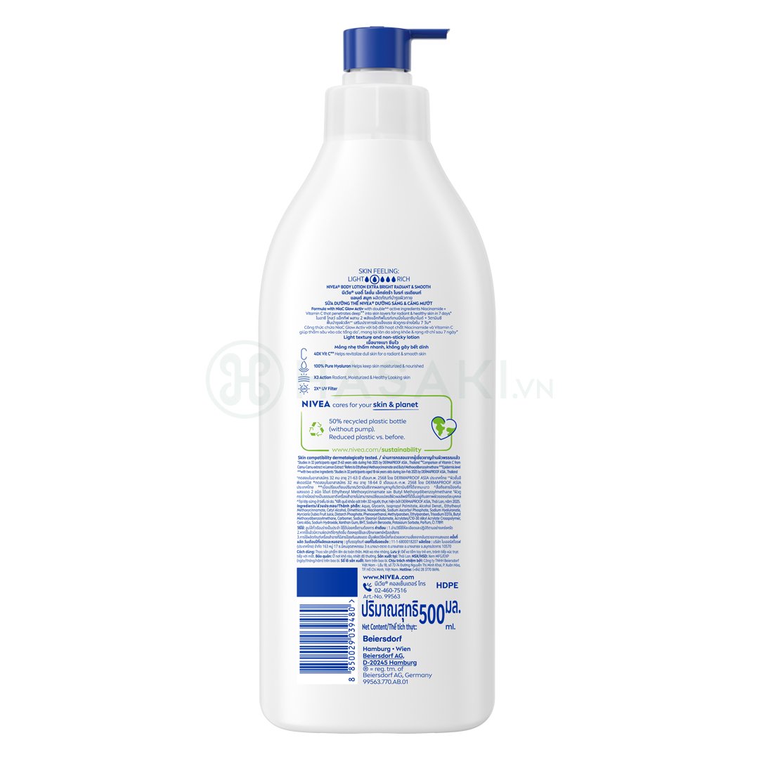 Sữa Dưỡng Thể Nivea Mịn Mượt Sáng Da Ban Ngày 500ml