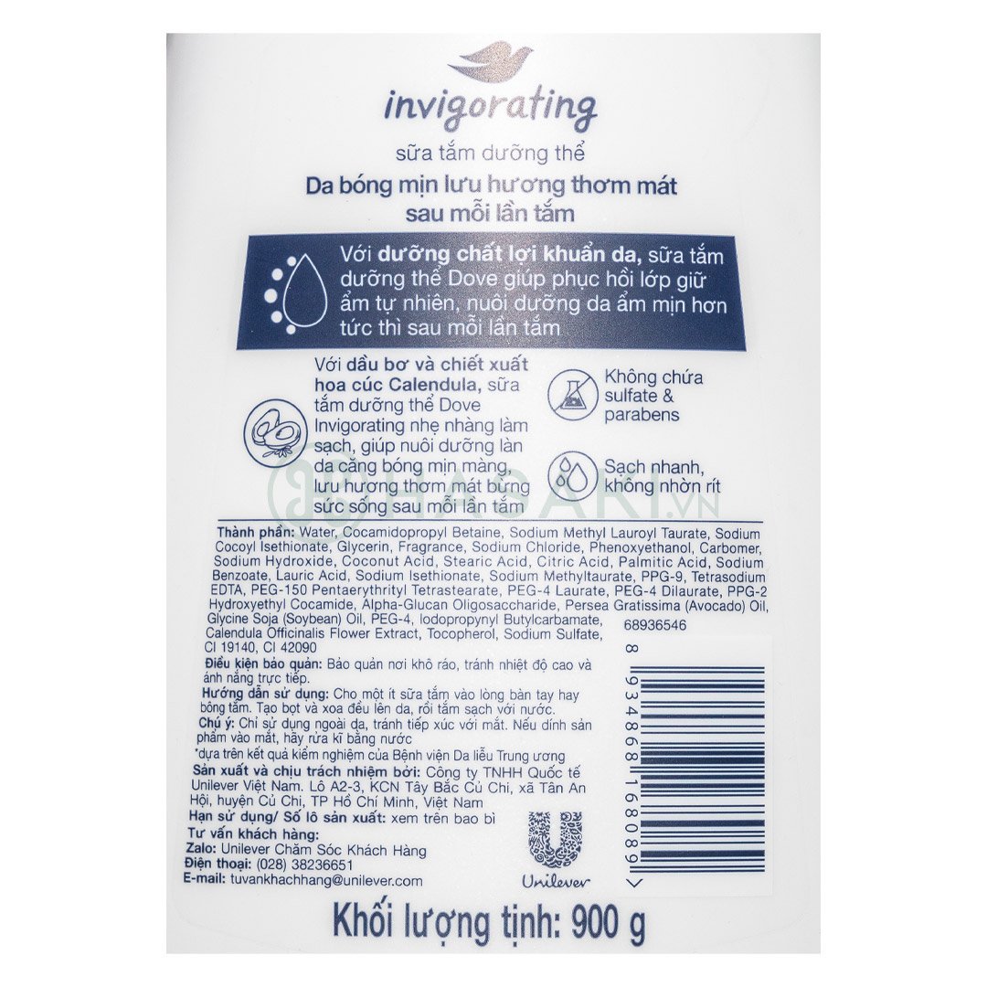 Sữa Tắm Dưỡng Thể Dove Tươi Mát, Da Sảng Khoái 900g