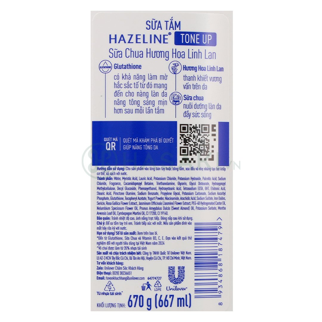 Sữa Tắm Hazeline Nâng Tông Da Sữa Chua Hương Linh Lan 670g
