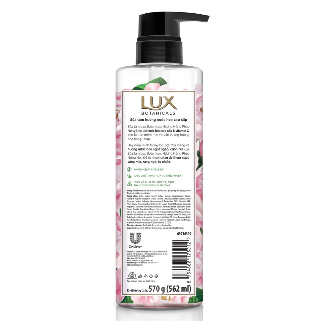 Sữa Tắm Lux Botanicals Hoa Hồng Pháp Nồng Nàn 570g