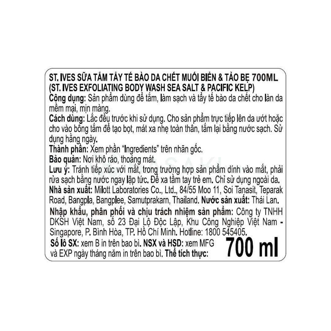 Sữa Tắm St.Ives Tẩy Tế Bào Chết Hương Muối Biển 700ml
