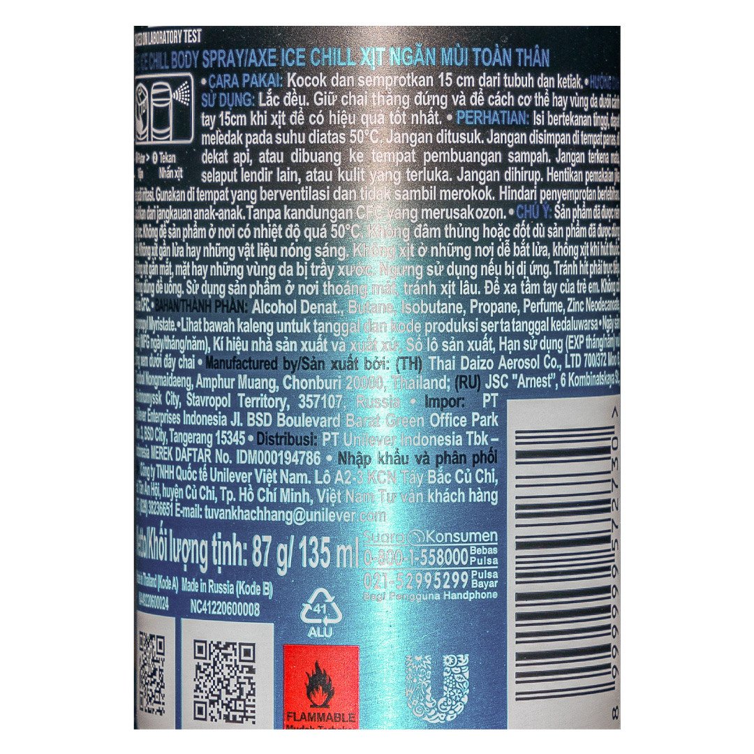 Xịt Khử Mùi AXE Cho Nam Hương Nước Hoa Ice Chill 135ml