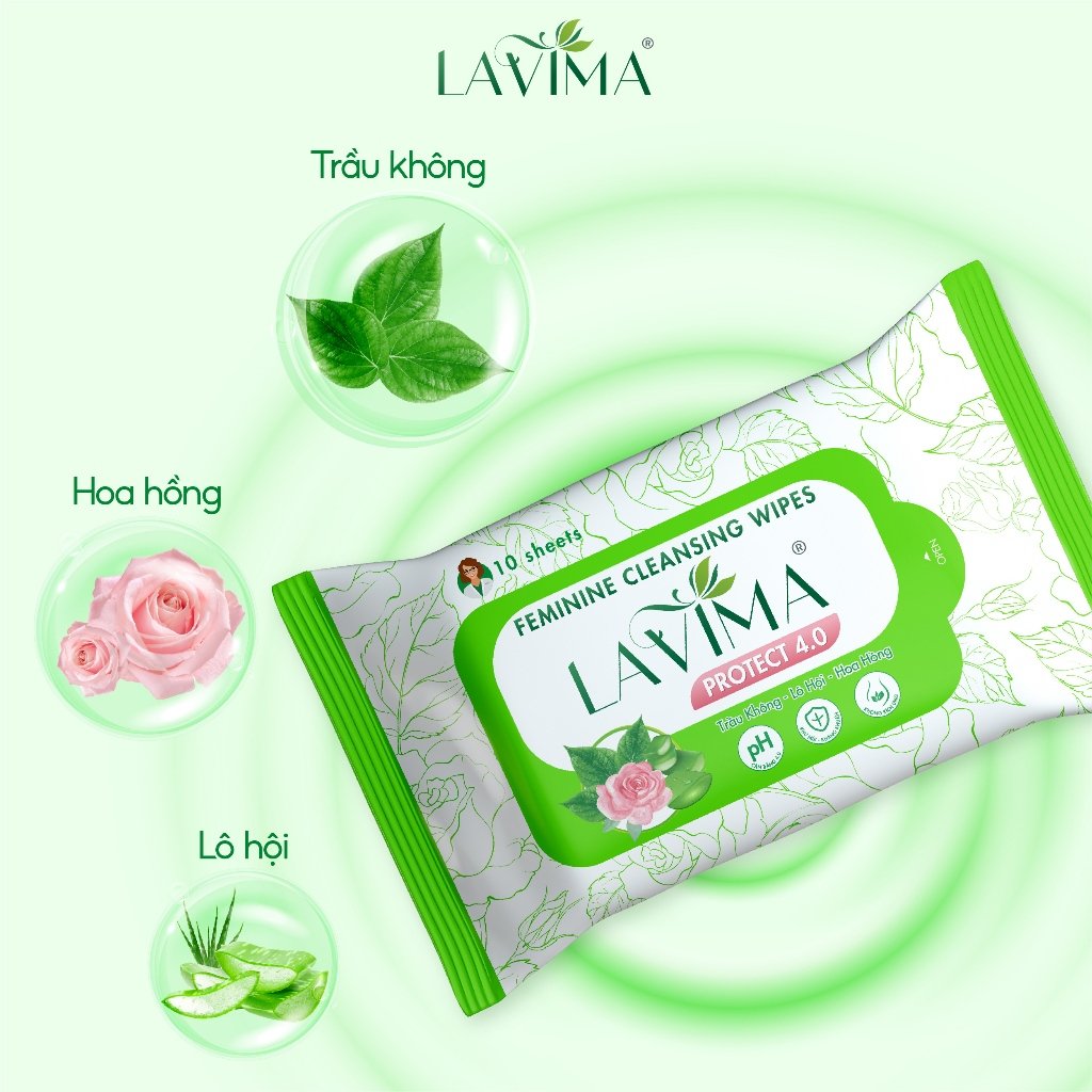 Combo 2 Khăn Ướt Vệ Sinh Vùng Kín Lavima Protect 4.0 Gói 10 Tờ