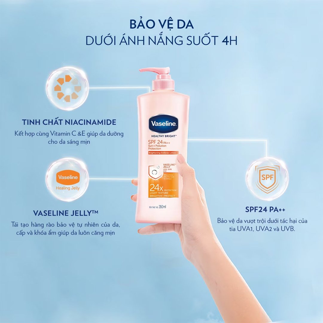 Combo 2 Sữa Dưỡng Thể Vaseline Chống Nắng & Sáng Da (350ml/chai)