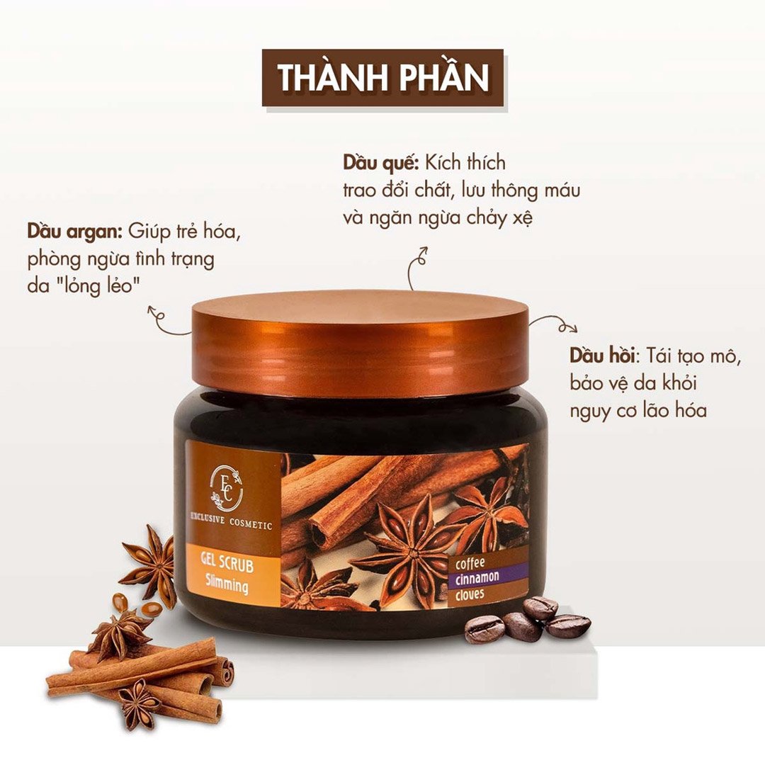 Combo 2 Tẩy Da Chết Toàn Thân Exclusive Cosmetic Quế Hồi Cafe 380g