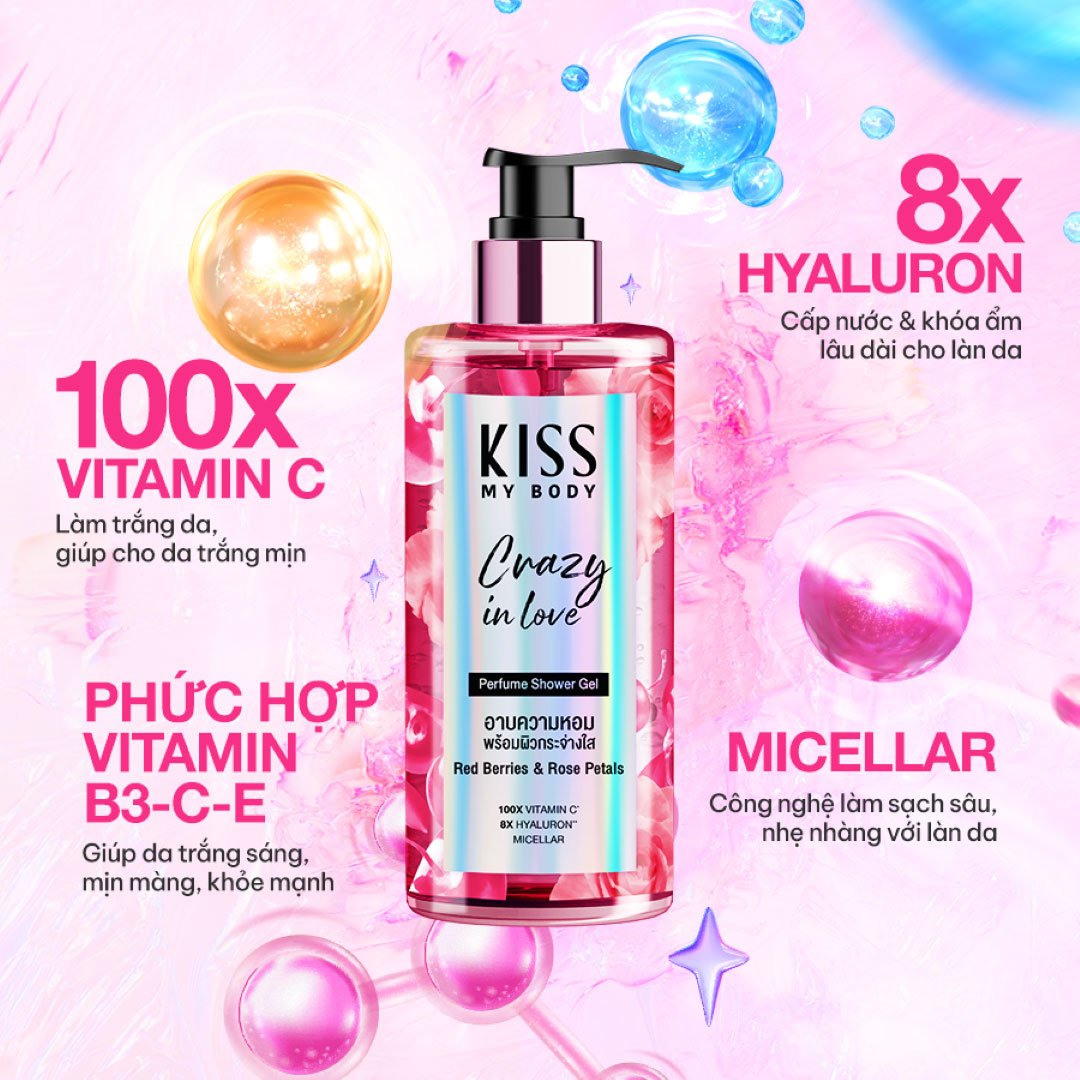 Combo Kiss My Body Sữa Tắm + Sữa Dưỡng Thể Hương Nước Hoa Crazy In Love 380ml+226g