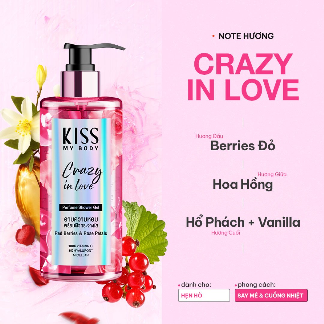 Combo Kiss My Body Sữa Tắm + Sữa Dưỡng Thể Hương Nước Hoa Crazy In Love 380ml+226g