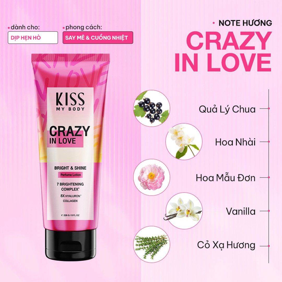 Combo Kiss My Body Sữa Tắm + Sữa Dưỡng Thể Hương Nước Hoa Crazy In Love 380ml+226g
