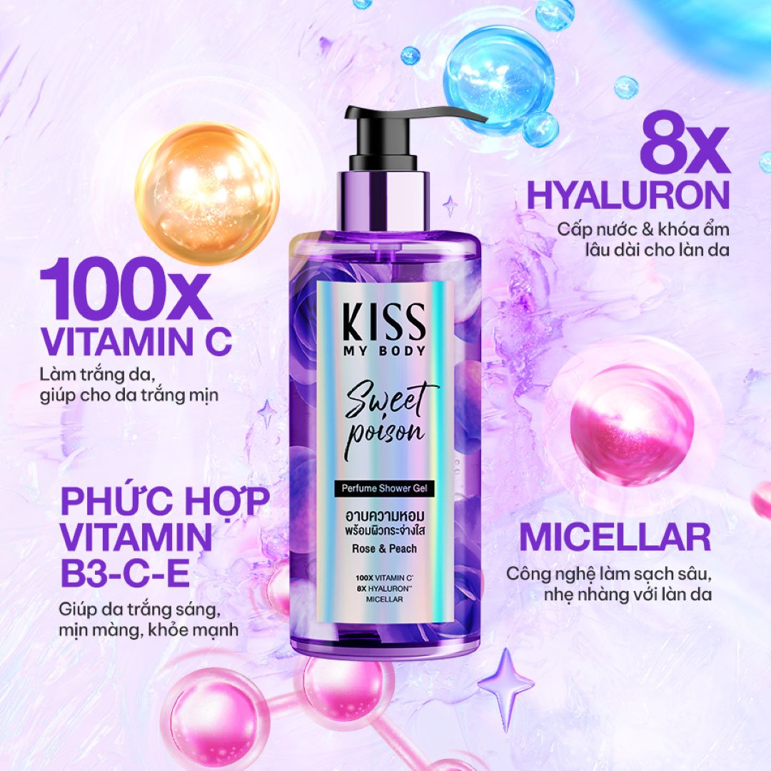 Combo Kiss My Body Sữa Tắm + Sữa Dưỡng Thể Hương Nước Hoa Sweet Poison 380ml+226g