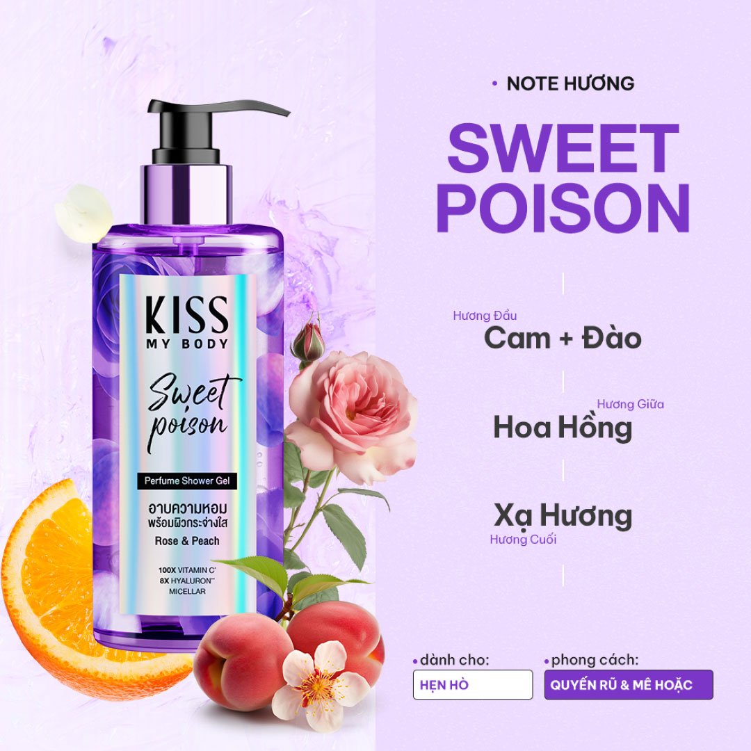 Combo Kiss My Body Sữa Tắm + Sữa Dưỡng Thể Hương Nước Hoa Sweet Poison 380ml+226g