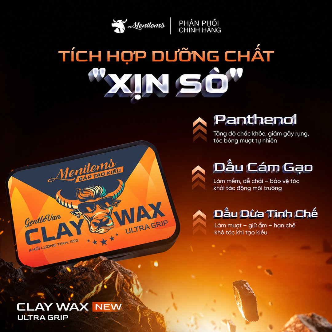 Combo Menitems Sáp Tạo Kiểu Clay Wax - GentleVan 45g + Xịt Tạo Phồng Tạo Kiểu Đa Năng 100ml