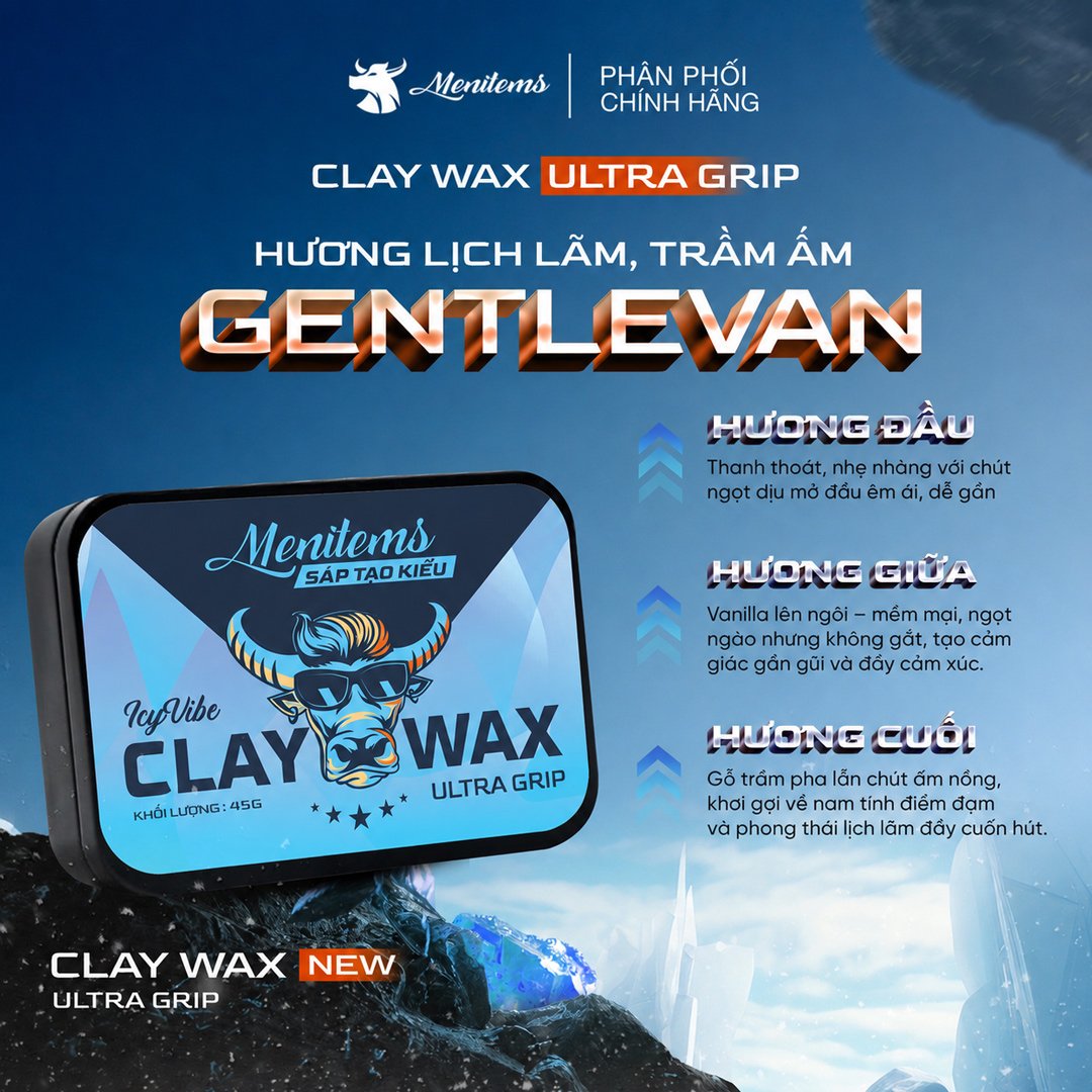 Combo Menitems Sáp Tạo Kiểu Clay Wax - IcyVibe 45g + Xịt Tạo Phồng Tạo Kiểu Đa Năng 100ml