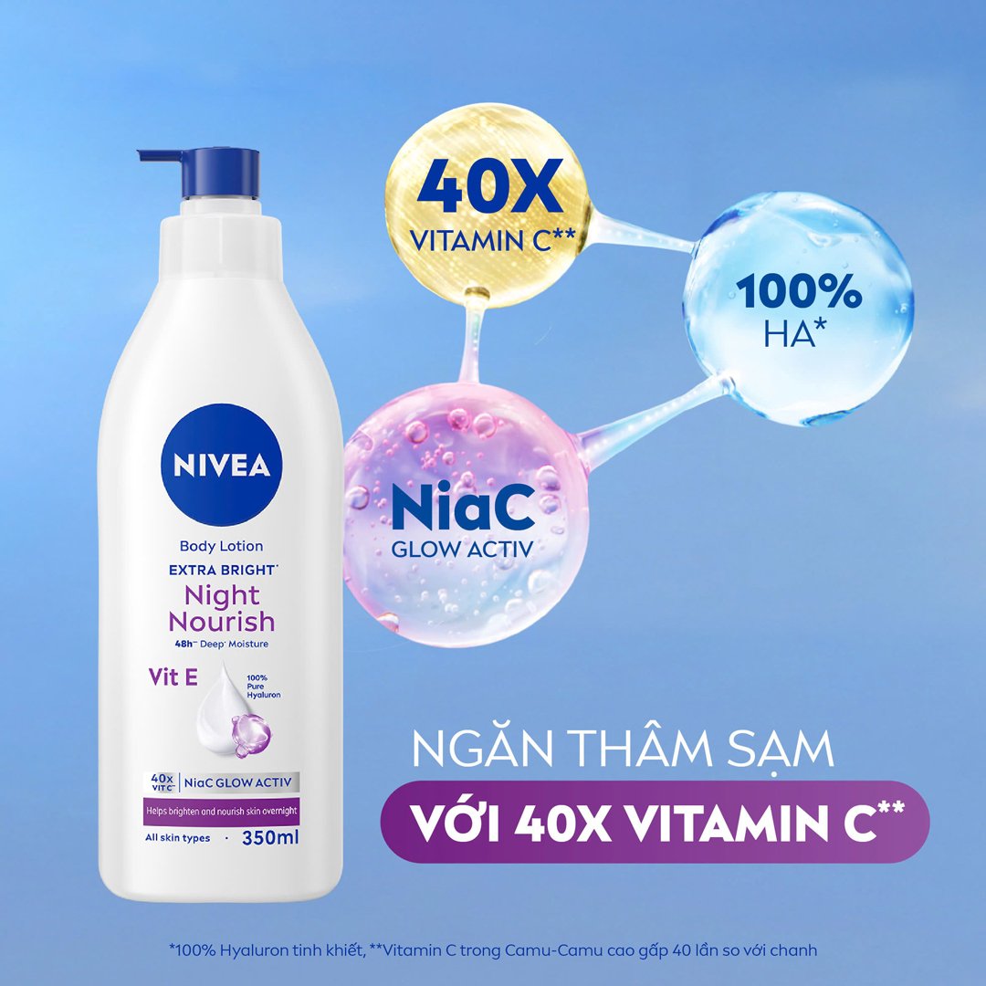 Combo Nivea Serum Dưỡng Thể Sáng Da, Mờ Thâm 300ml + Sữa Dưỡng Thể Sáng Da Ban Đêm 350ml