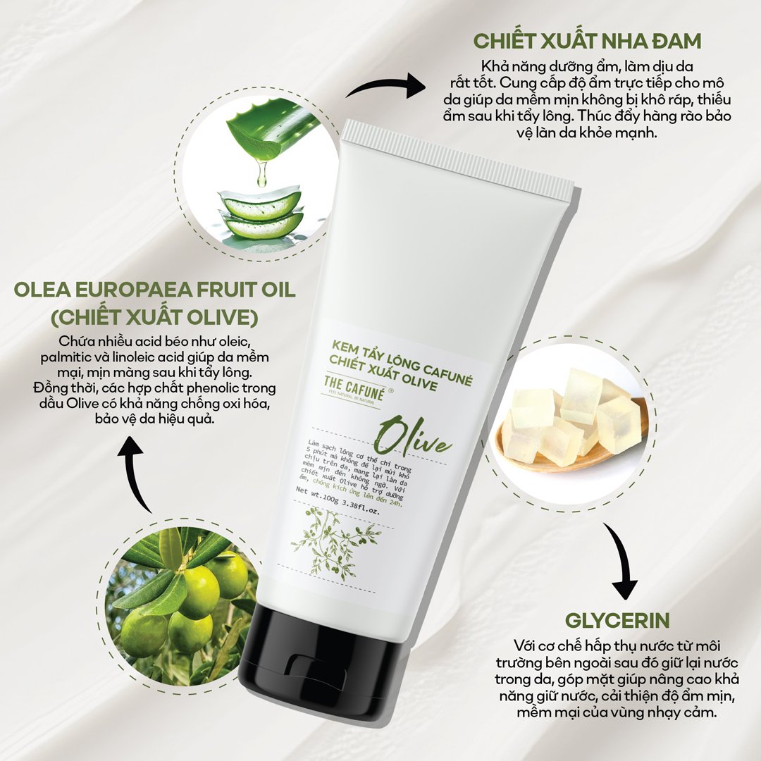 Kem Tẩy Lông The Cafuné Chiết Xuất Olive 100ml