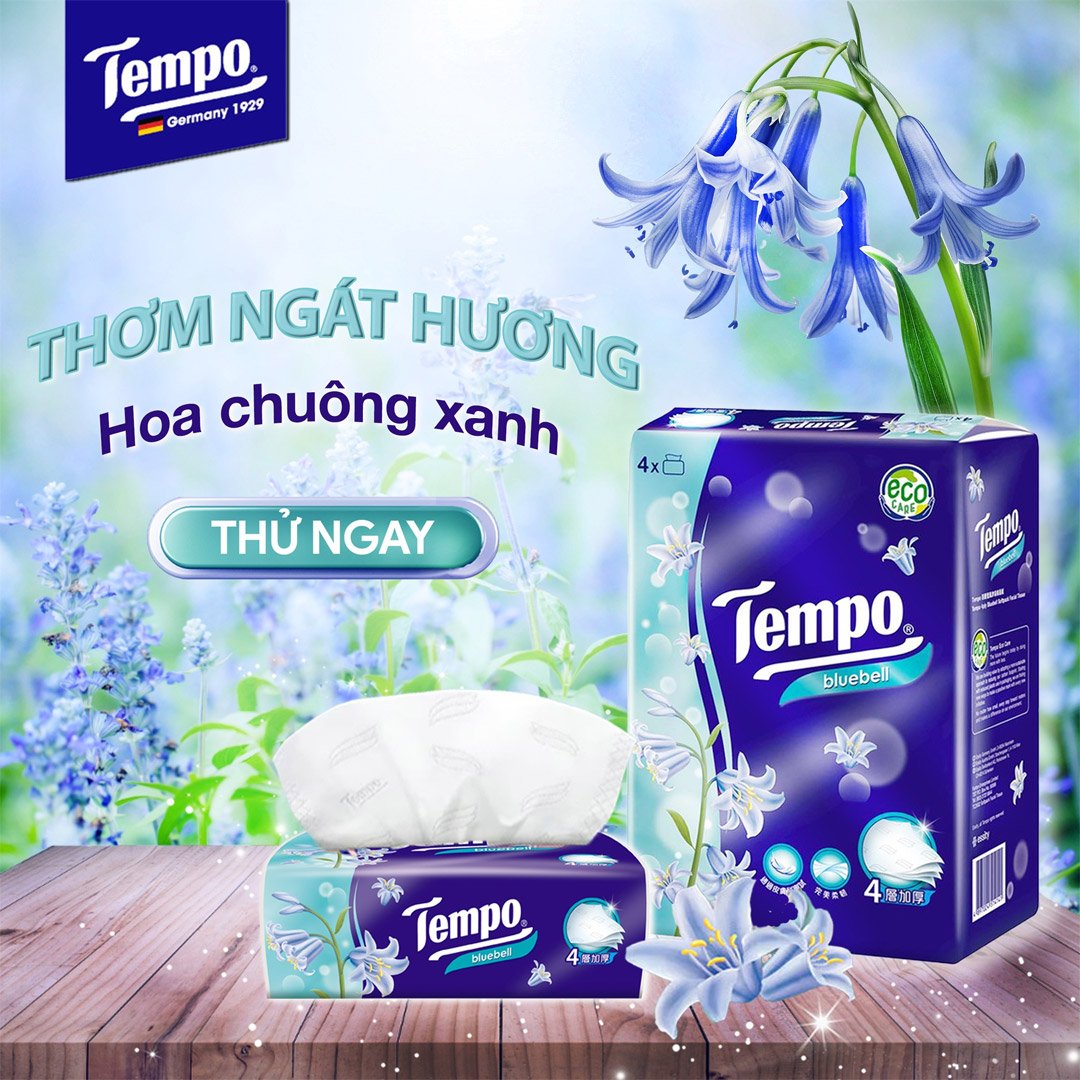 Khăn Giấy Rút Tempo Hương Hoa Chuông Xanh 4 Lớp 90 Miếng/Gói