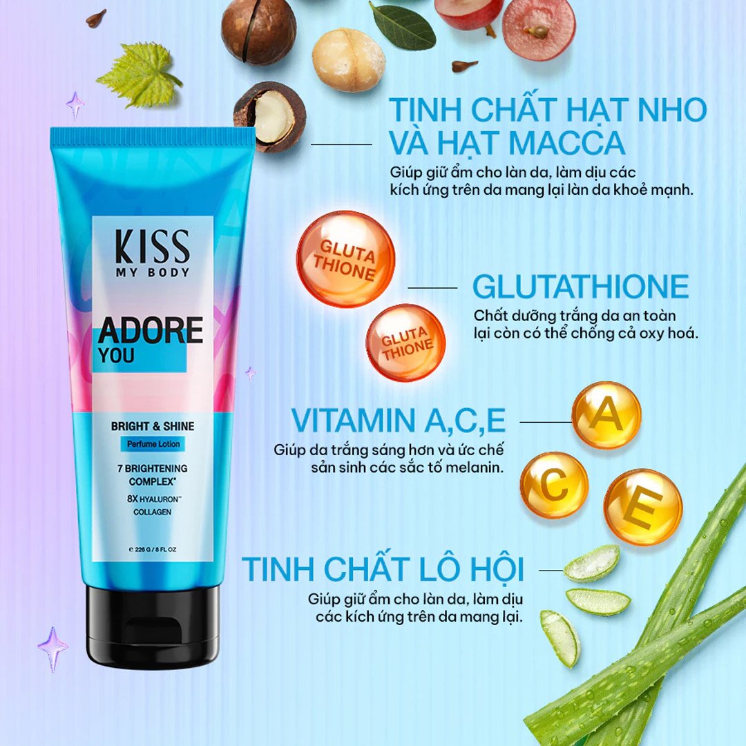 Sữa Dưỡng Thể Kiss My Body Sáng Da Adore You 226g