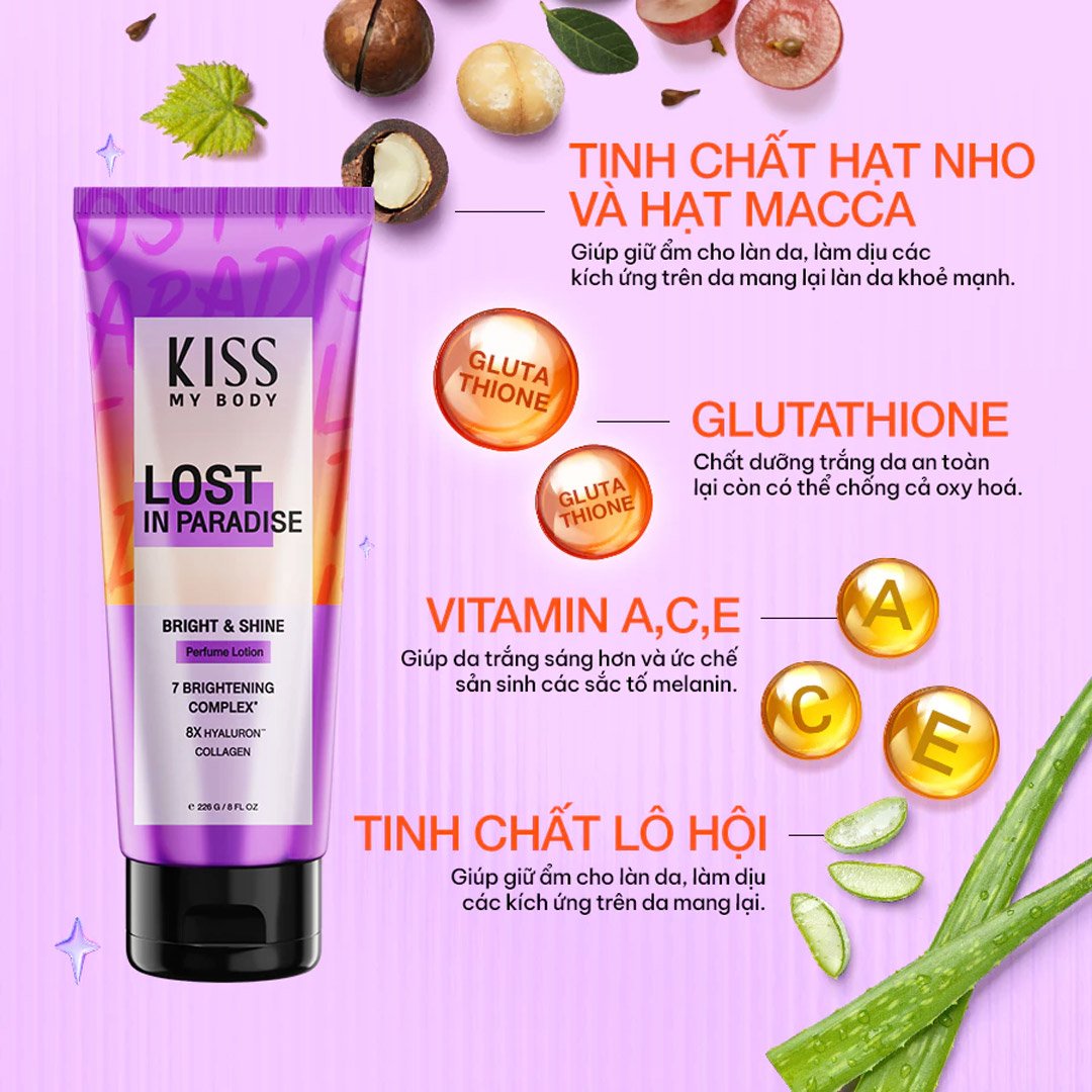 Sữa Dưỡng Thể Kiss My Body Sáng Da Lost In Paradise 226g