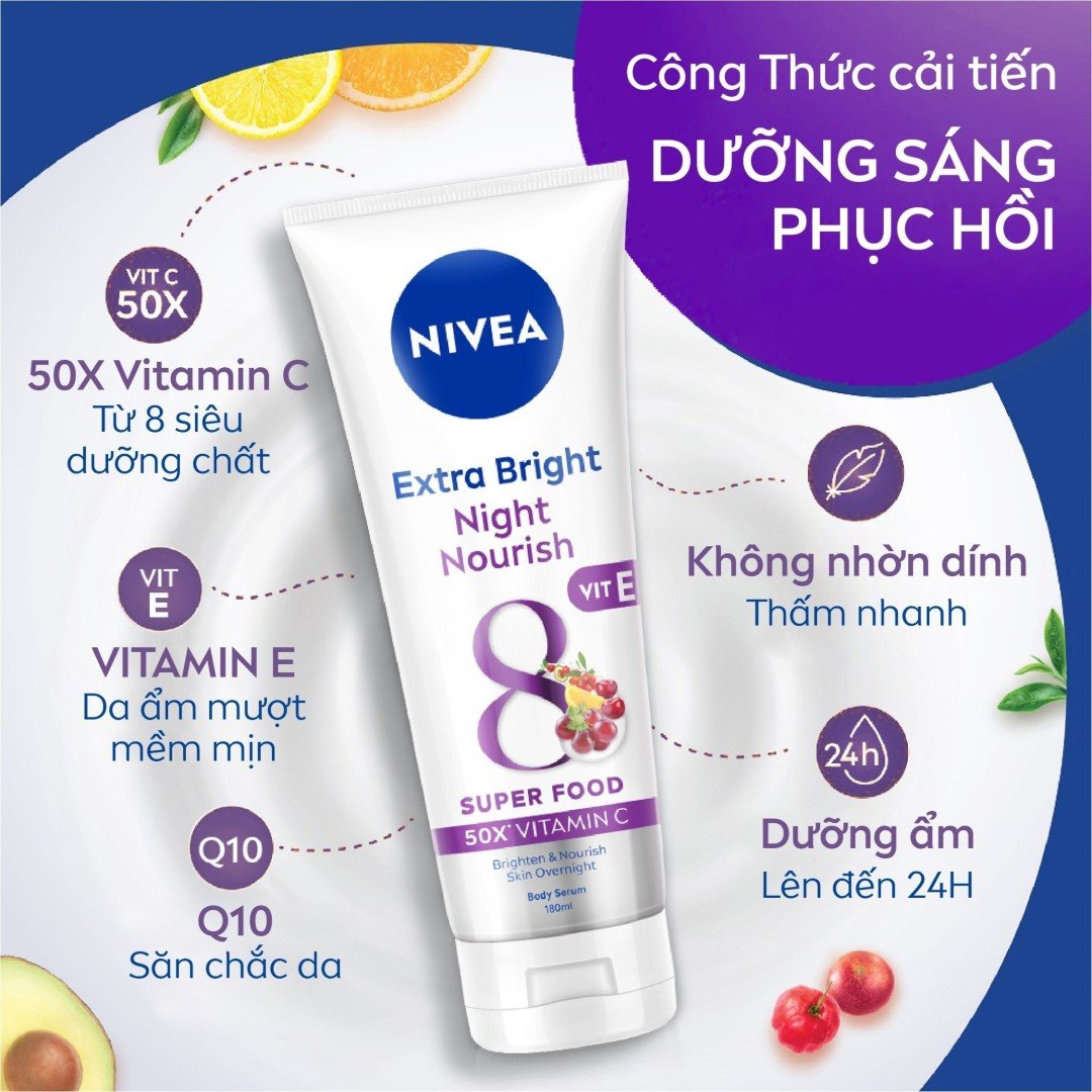 Serum Dưỡng Thể Nivea Sáng Da Ban Đêm 180ml