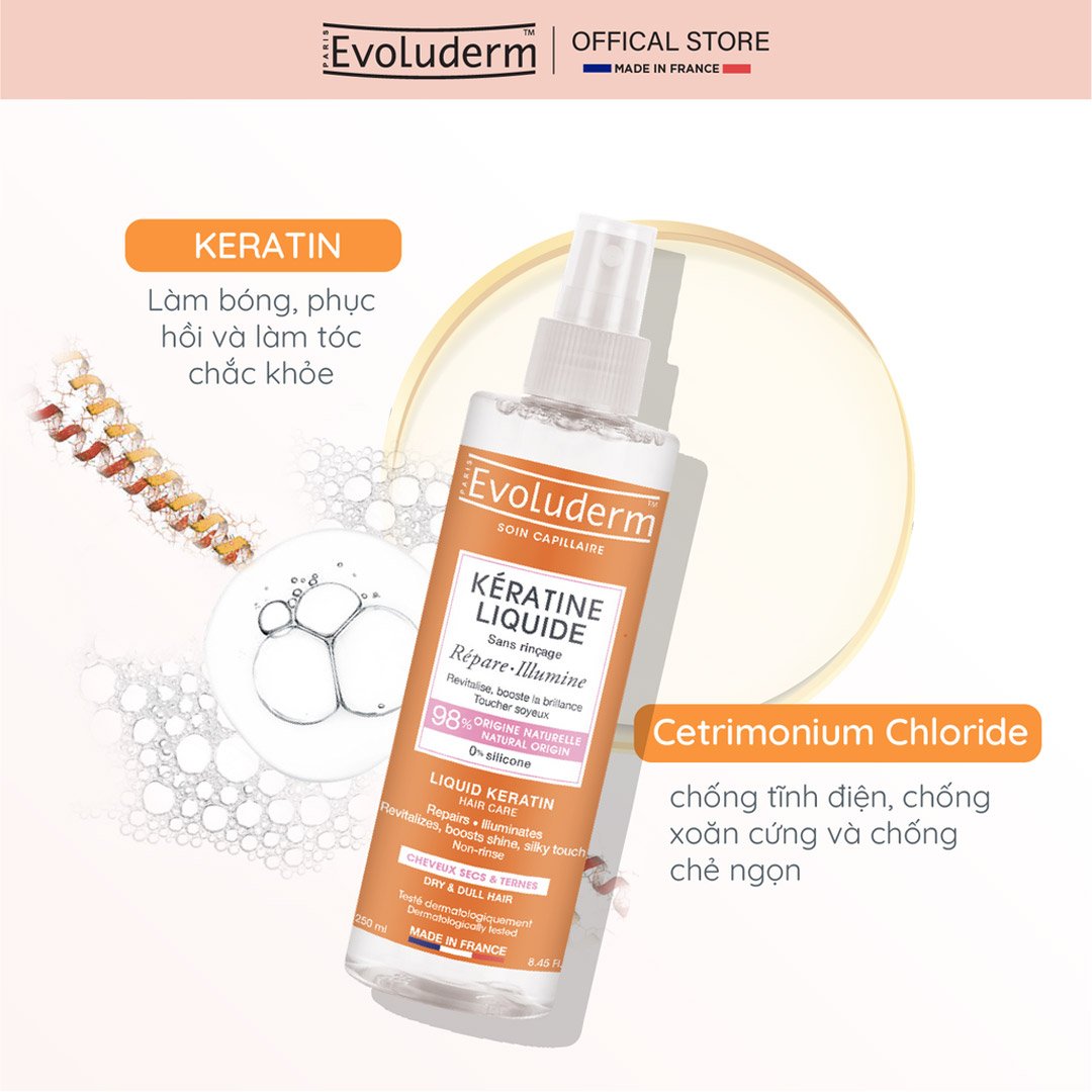 Xịt Dưỡng Tóc Evoluderm Keratin Cho Tóc Khô, Xỉn Màu 250ml