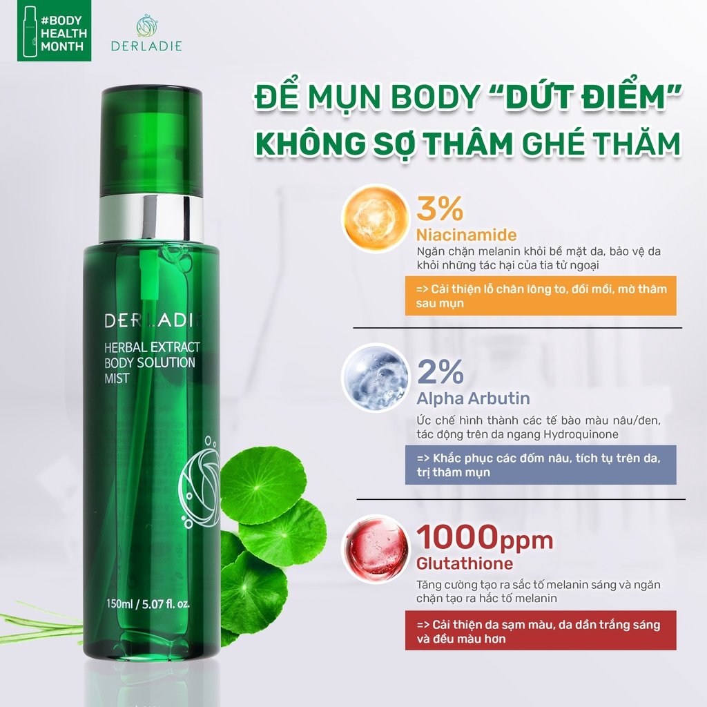 Xịt Mụn Lưng Derladie Mờ Thâm, Giảm Viêm Nang Lông 150ml