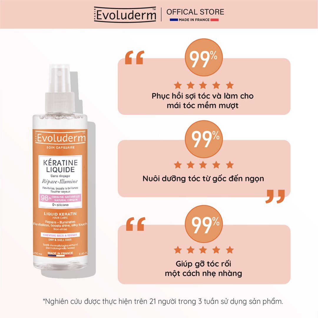 Xịt Dưỡng Tóc Evoluderm Keratin Cho Tóc Khô, Xỉn Màu 250ml